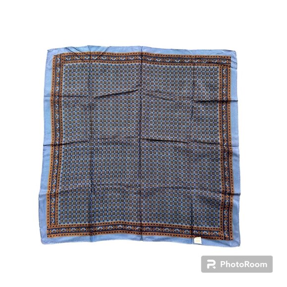 Vintage Scarf Glentex Japan Blue Orange Geometric Square Wrap Accessory 1970s - Picture 3 of 9